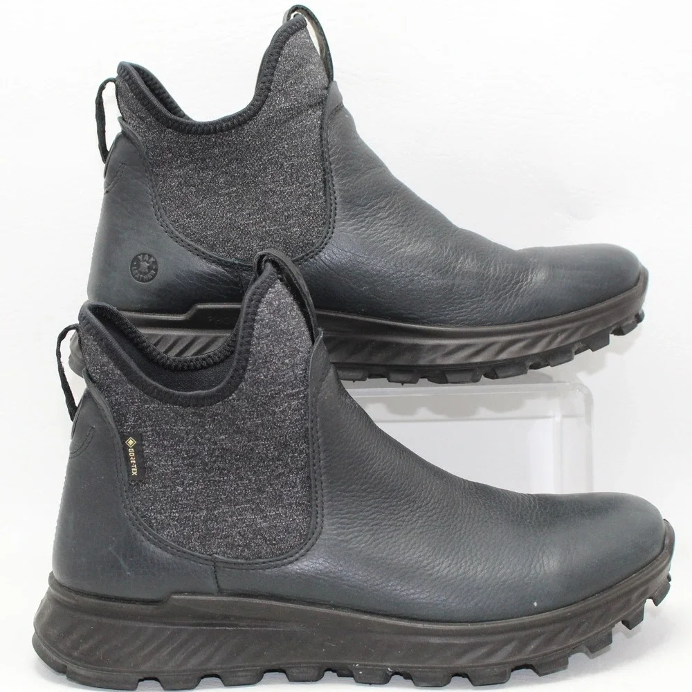 ECCO Exostrike Gore-Tex‎ Yak Leather Boots Black/Dark Shadow Waterproof Womens 6